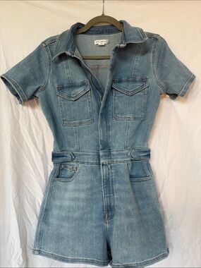 Good American Light Blue Denim Romper